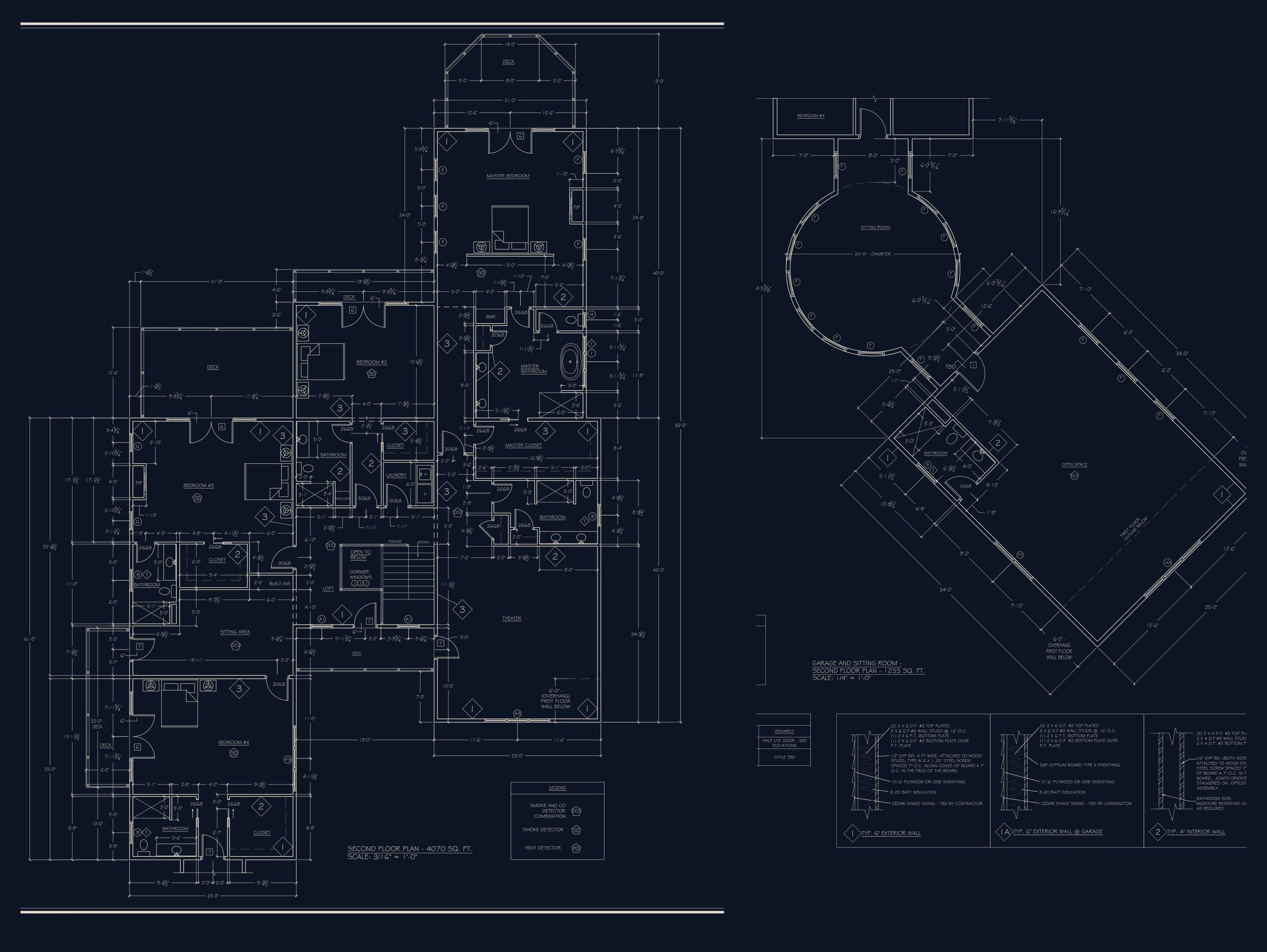 Upper floor plan — main house and above the garage
